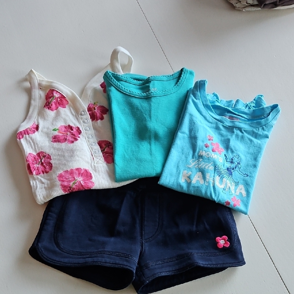 Floral and Blue Tees Set And Navy Shorts 3T Comfy Set